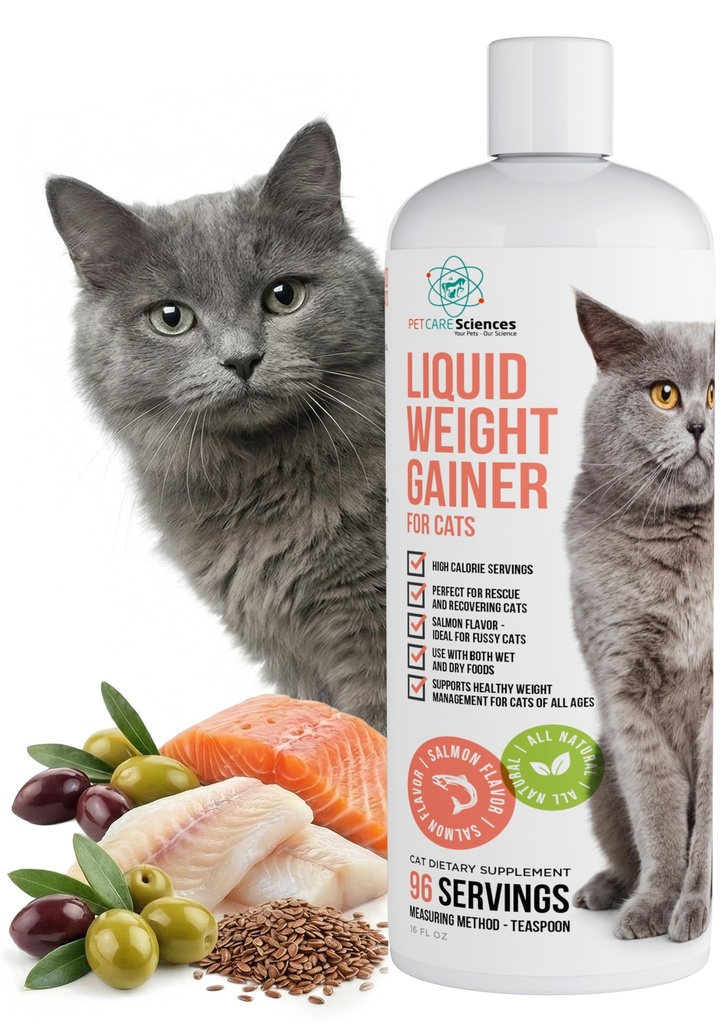 Liquid Cat Weight Gainer 16oz - High Calorie Cat Food Appetite Stimulant - Weight Gain for Cats Appetite Stimulant – High Calorie Supplement for Cats - Salmon Flavor - USA Made