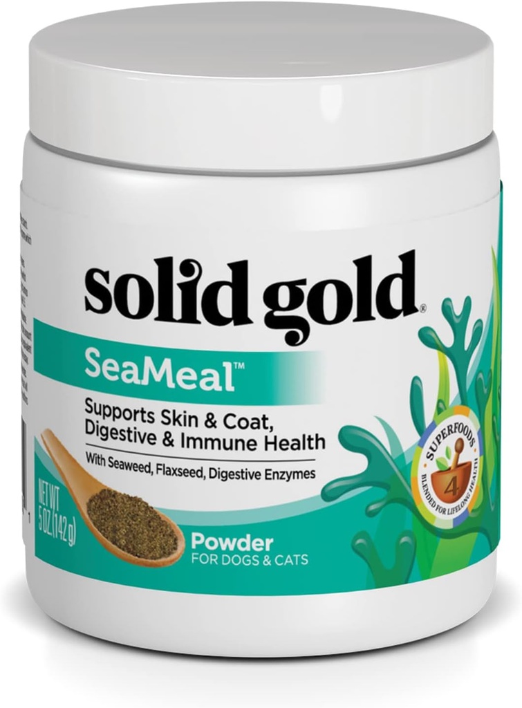 Tahked kuldsed kassid ja koerad Multivitamiinid Pulber - Kelp pulber, oomega 3 ja vitamiinid hambaravile, seedetraktile, immuunsüsteemile, nahale ja nahale - Multivitamiin koertele ja kassidele - Kassi ja koera toidu lisaaine - 5oz