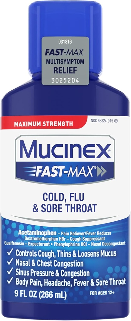 Mucinex Cold, Flu & Sore Throat Relief Vedelik, 9 Fl Oz