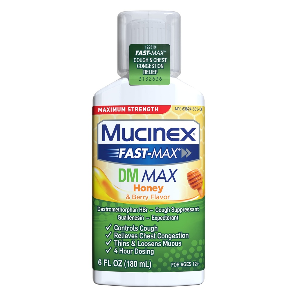 Mucinex Fast-Max Maksimaalne tugevus DM MAX, Sümptom Relief, Köha Supressant ja Ootaja, Honey & Berry Flavor, 6 FL OZ
