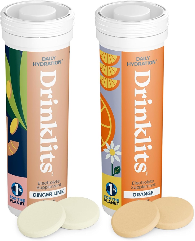Joogiklaasid Hüdreerimise tabletid - Elektrolüüdid Ja Vitamiinid | Ingver-Lime ja Orange - 2 Pack (20 Servings)