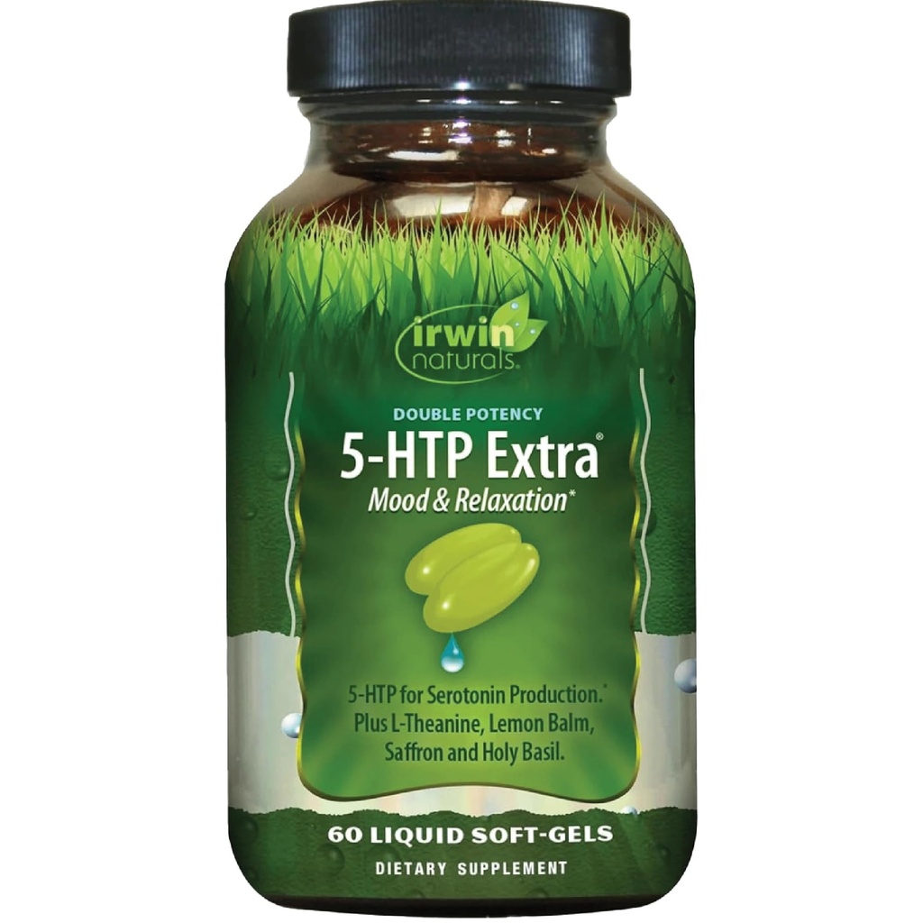 Irwin Naturals Double Potency 5-HTP Extra - 60 Vedel Soft-Gels - Lõõgastamiseks ja serotoniini tootmiseks - 30 Servings