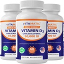 Vitamatic 3 Pack Vitamiin D3 50 000 RÜ (kolekaltsiferoolina), üks kord nädalas annus, 1250 mikrogrammi, 60 köögiviljakapslit 1 aasta pakkumine, progressiivne valem, mis aitab D-vitamiini puudujääke