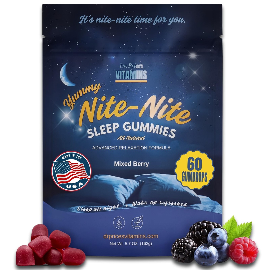 Dr Price Sleep Gummies täiskasvanutele - 3 mg melatoniini, L-Theanine, GABA & Herbal Blend - segatud marja maitse, gluteenivaba une abi - 60 Count