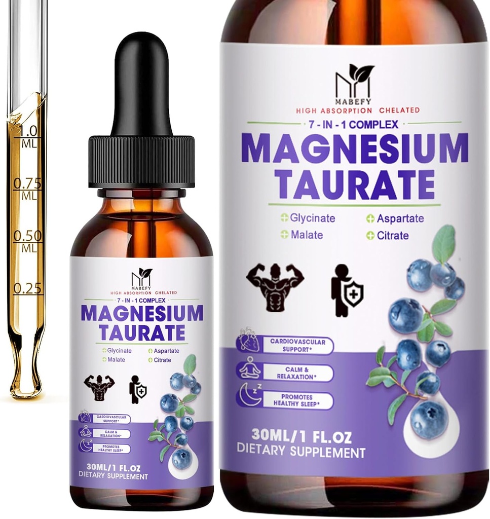 2 Pack | Vedelik Magneesiumtauraat, glütsinaat, malaat, aspartaat, tsitraatrahu Magneesiumkompleksi täiendus südame-veresoonkonnale, uni, kaalm, krambid Toetus