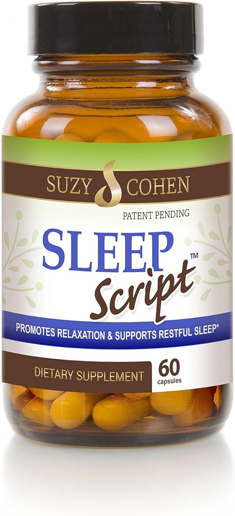 Suzy Cohen Sleep Script koos melatoniiniga - botaaniline uni ja lõõgastav valem täiskasvanutele meeleolu, stressi ja une jaoks, sisaldab 5-HTP, L-theanine, Passionflower, Lemon Balm ja GABA 60 kapslit.