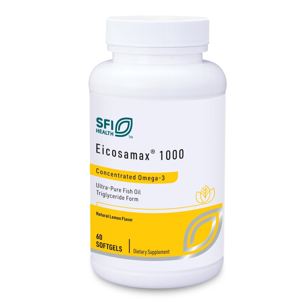 Klaire Labs SFI Health Eicosamax 1000 TG kalaõli - 1000 mg EPA / DHA pehme geeli kohta, Ultra Pure Omega-3 kalaõli pillid - jätkusuutlikult hangitud - looduslik sidrunimaitse ilma kalapurudeta (60 Softgels)