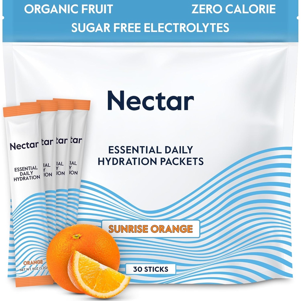 Nectar Hydration Packets - Elektrolüütide pulbripaketid - Ilma suhkru või kaloriteta - Orgaaniline puuviljavedelik Daily IV Elektrolüütide pulber dehüdratsiooni leevendamiseks ja kiireks rehüdreerimiseks (Orange 30 Pack)