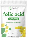 Foolhape 1000 mcg, 500 kookosõli softgels (1mg) | Olulised sünnieelsed vitamiinid (vitamiin B9) | 1667 mcg DFE | Kolmanda osapoole testitud, ei kunstlikke värve ega maitseid | Mitte-GMO, Gluteenivaba