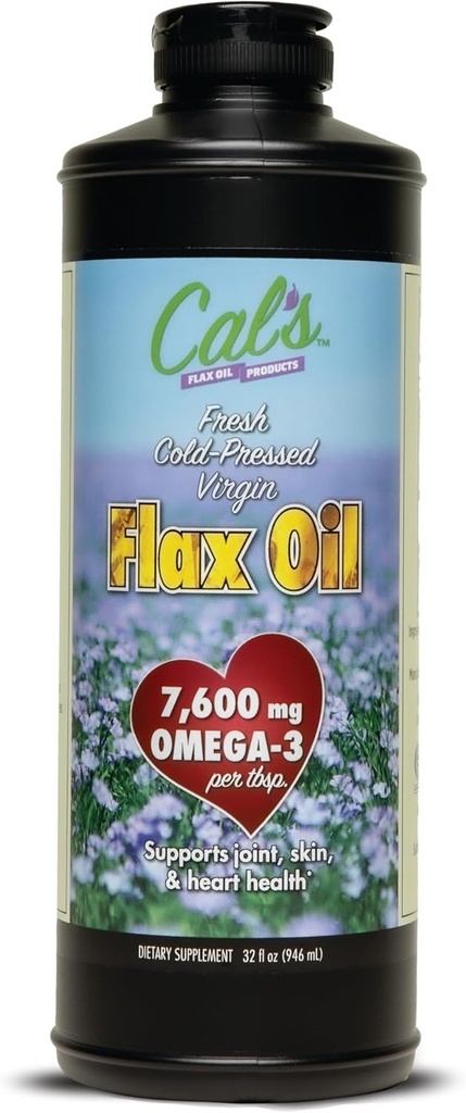 Cal Linaõli, Külmpressitud Linaseemned, Kõrge Omega 3 Rasvhape, Rafineerimata Linaseemneõli, Puhas Linaseemneõli Vedel täiendus liigese, naha ja südame tervise toetamiseks - 32 oz