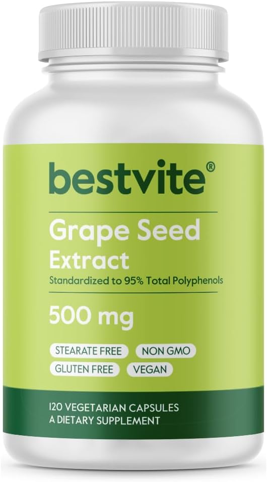 BESTVITE Viinamarjaseemne ekstrakt 500mg (120 taimset kapslit) - Ei Stearaadid - standardiseeritud 95% polüfenoolid