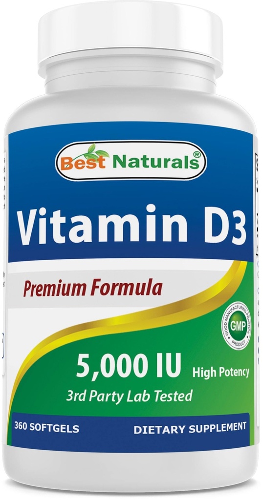 Parimad looduslikud D3-vitamiinid 5000 RÜ 360 Softgels