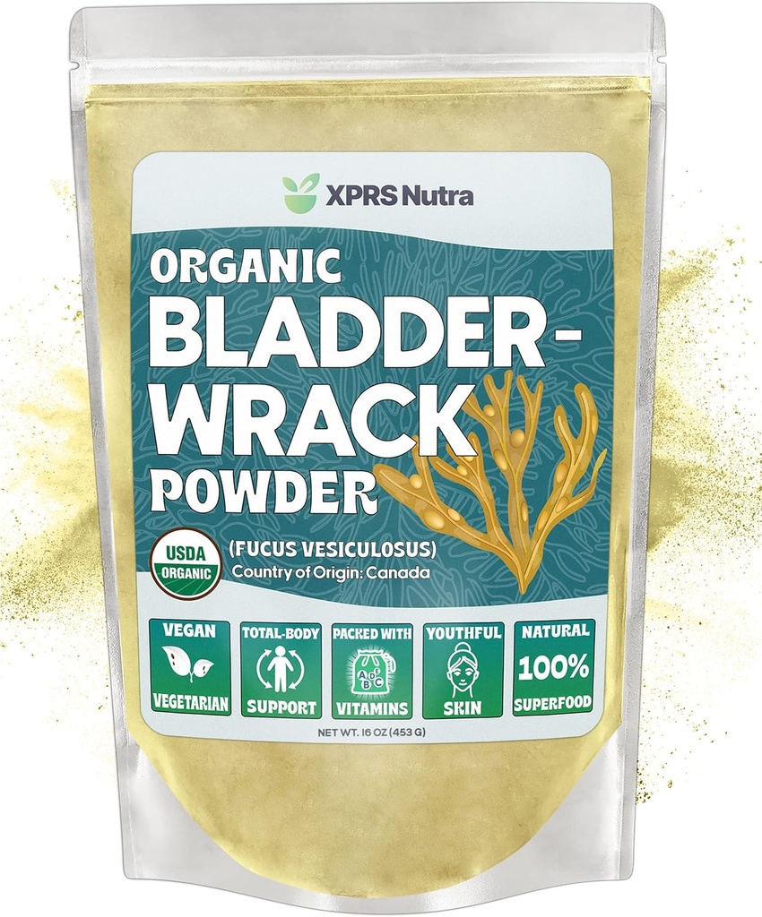 XPRS Nutra Organic Bladderwrack Powder (Fucus Vesiculosus) - Premium Põiewrack Orgaaniline pulber hõõguva naha jaoks - Vegan Sõbralik Põiewrack Herb Joodilisa (16 Ounce)