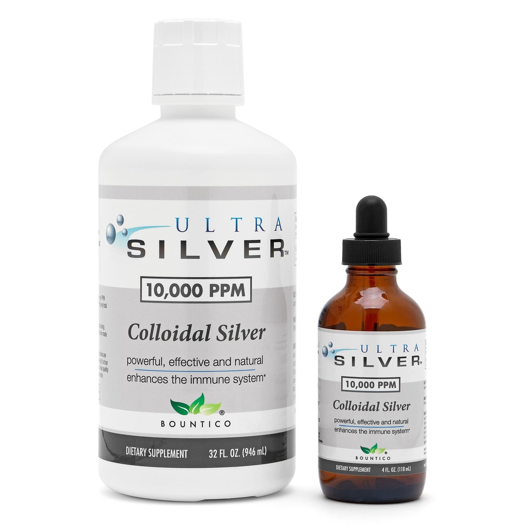 Ultra Silver® kolloidhõbe | 10 000 PPM, 32 Oz (946 ml) | Mineral Supplement | True Colloidal Silver - 4 oz Dropper Bottle (Tühi) Kaasas Dispening!
