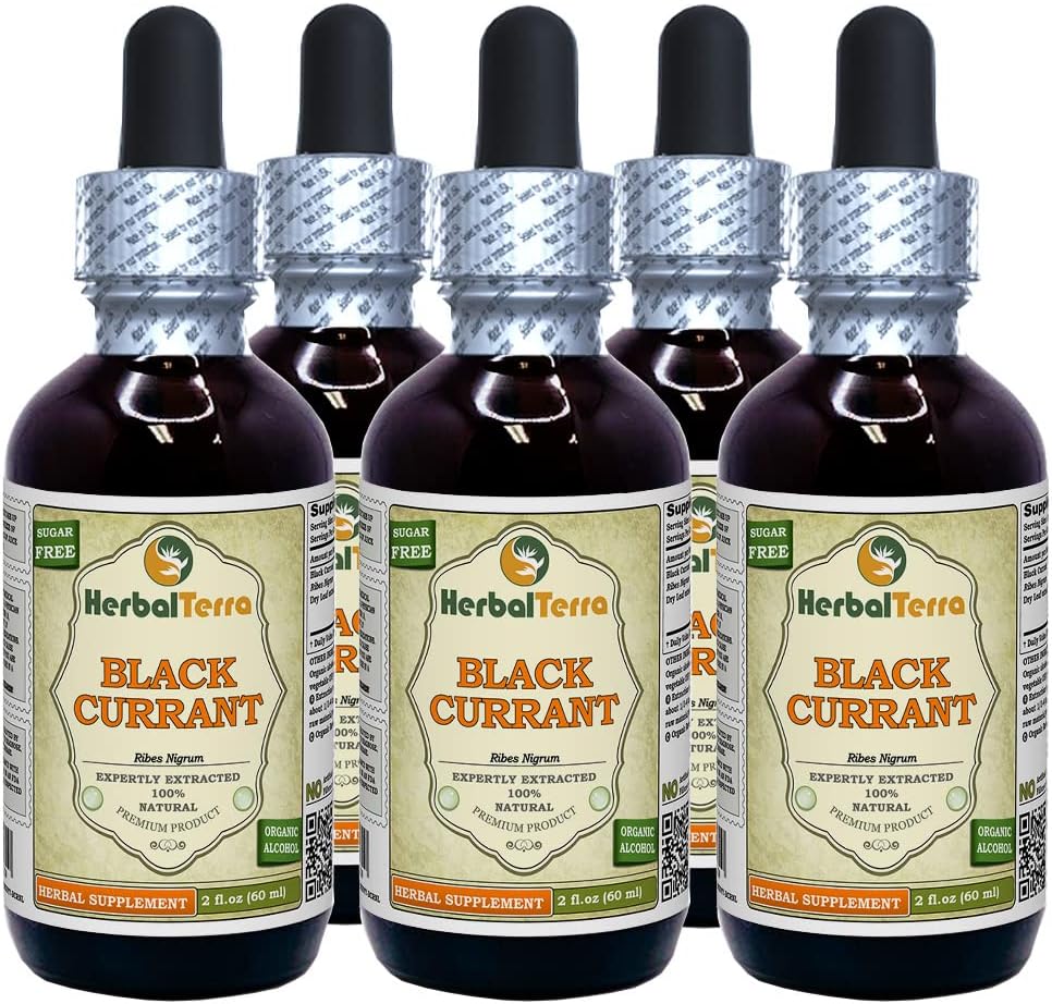 Mustsõstra (Ribes nigrum) tinktuur, kuivatatud lehed Vedelikekstrakt (Brändinimetus: HerbalTerra, Proudly Made in USA) 5x2 fl.oz (5x60 ml)