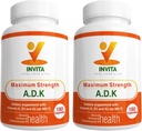 INVITA ADK - Vitamiinid A1, Vitamiin D3 5000 IU & K2 MK7 Täiendus - Arsti poolt formuleeritud luu ja immuunsüsteemi tugi - Gluteenivaba, mitte-GMO - 180 taimekapslit meestele ja naistele