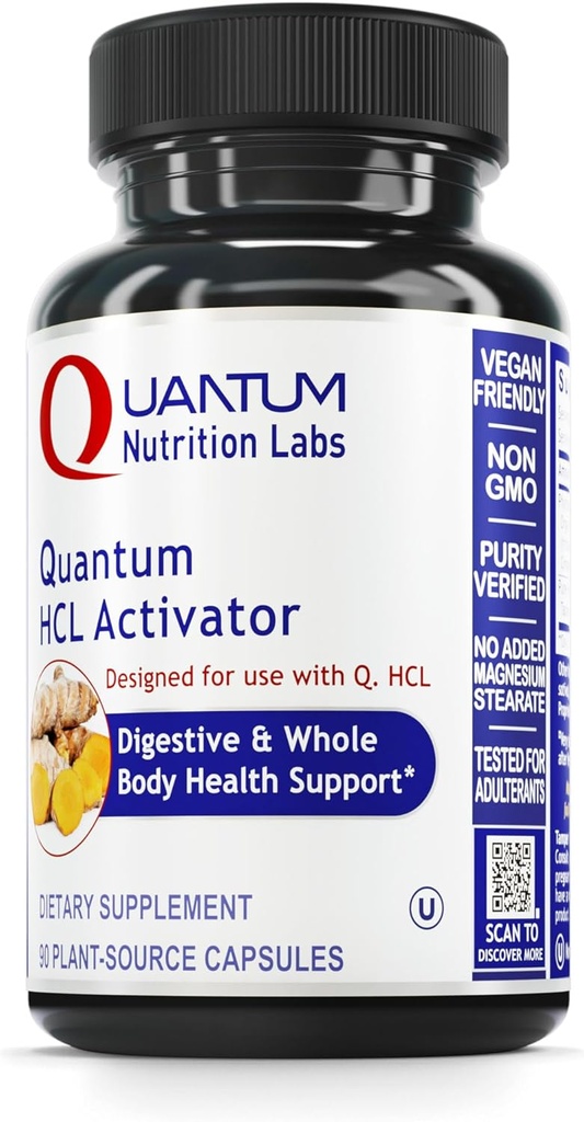 Quantum Nutrition Labs HCL aktivaator - Pepsiini seedeensüümide lisamine optimaalse seedefunktsiooni jaoks meestele ja naistele, madal maohape, toitainete imendumine - 90 taimekapslit