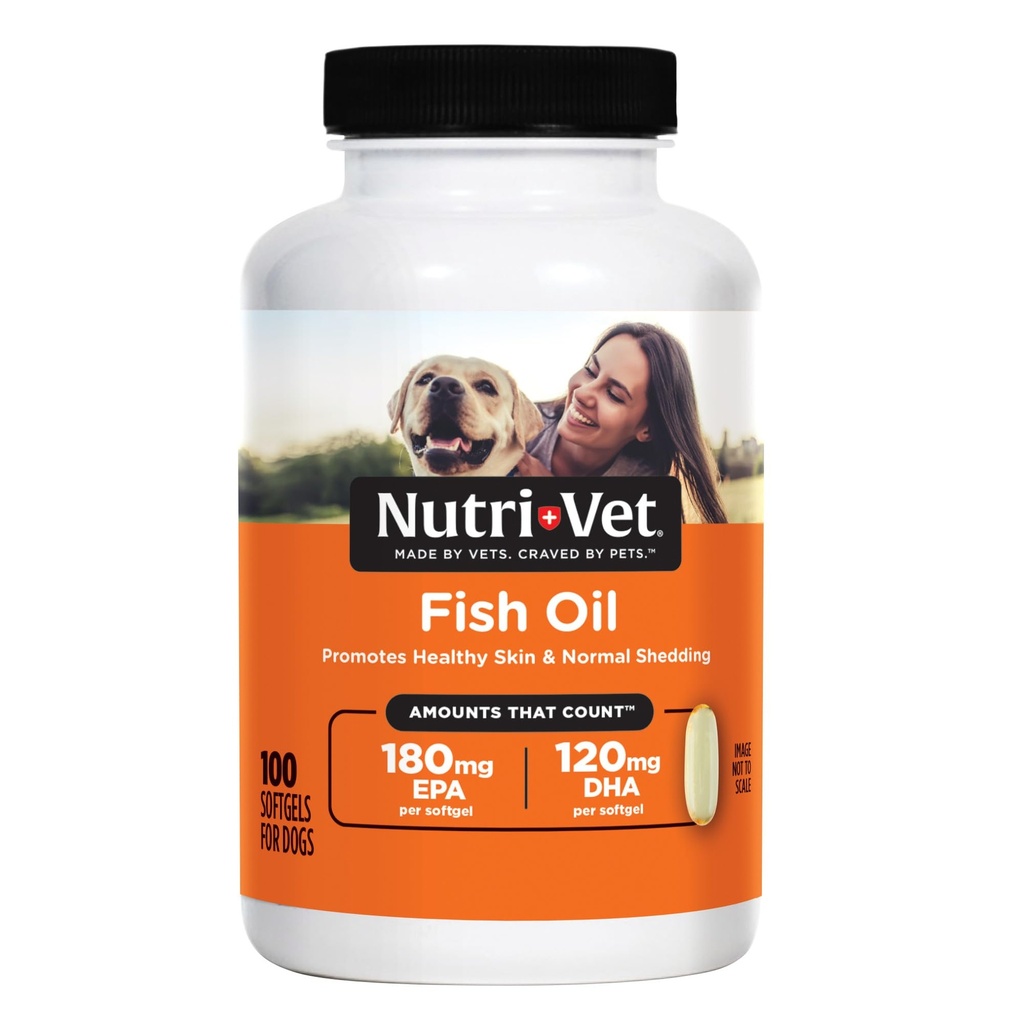 Nutri-Vet Fish Oil Supplement for Dogs, Omega 3, Fish Oil for Dogs, Lemmikloomade tarvikud, Lemmikloomade Vitamiinid ja toidulisandid, EPA DHA valem, Kutsikas Vitamiinid, Shed Control, Uus Kutsikas Essentials, 100 Count