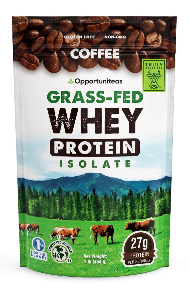Opportuniteas Coffee Whey Protein Powder - Low Carb & Keto Friendly - Rohusöödud vadak Isolaat + Kolumbia kohv - 60 mg kofeiini energia - Pre või Post Treening Joogi Segu, Latte, Shake & Smoothie 1lb