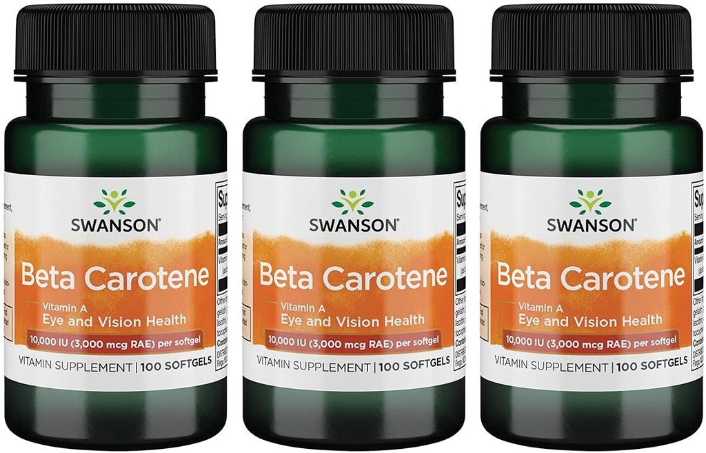 Swanson beeta- karoteen ( A-vitamiin) Naha silma immuunsüsteem Tervis Antioksüdant Toetus 10000 Iu (3000 mcg) 100 Sgelit (3 Pack)