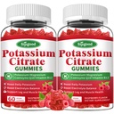 2 Pack Kaaliumtsitraat Gummies - Kaaliumilisa lihaste tervise, jalgade krampide leevendamine ja elektrolüütide tasakaal, Vegan, Non-GMO, Gluteenivaba, Vaarikamaitse, 120 krahv