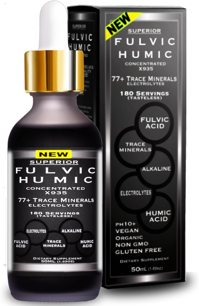 Fulvic Humic Mineral Blend Drops – 77+ Trace Minerals & Electrolytes | Fulvic Acid Supplement with Humic Acid for Gut Health, Hydration & Daily Mineral Support | 180 Servings