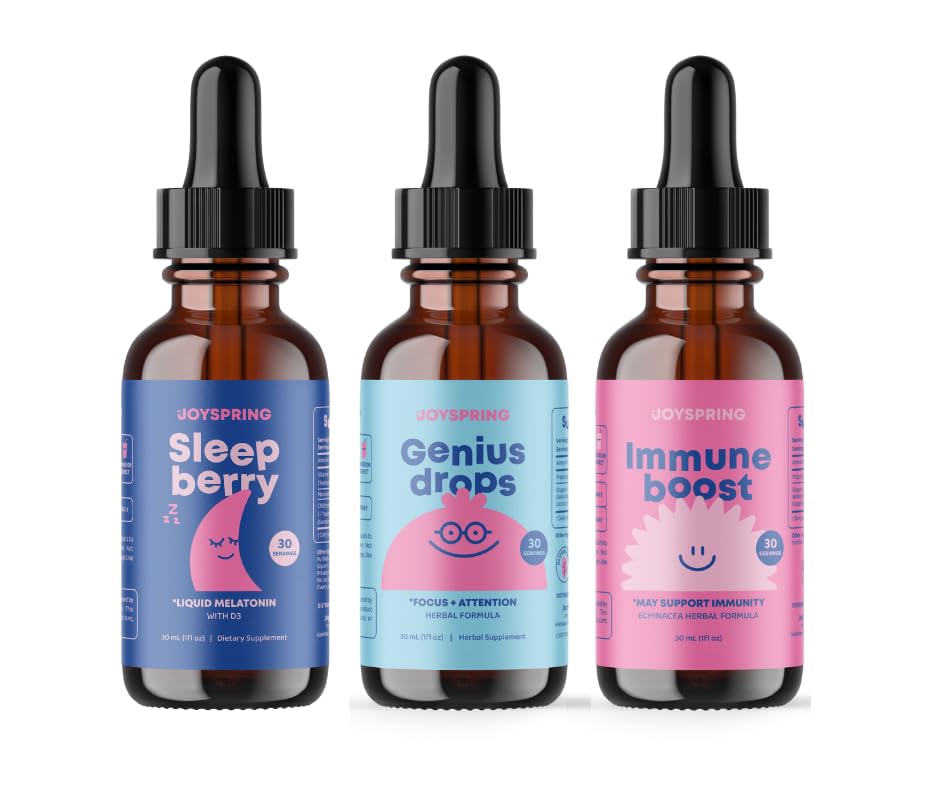 JoySpring Immune Booster lastele, kellel on Elderberry, Echinacea, Orange Peel & Grape Juur, SleepBerry Melatoniin Elderberry Geeniusega Lastele