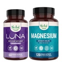 Pesastatud Naturals Luna Sleep Aid & Magneesium Glütsinaat Kelaat Sleep, Lõõgastav ja taastumine (180 kapslit)