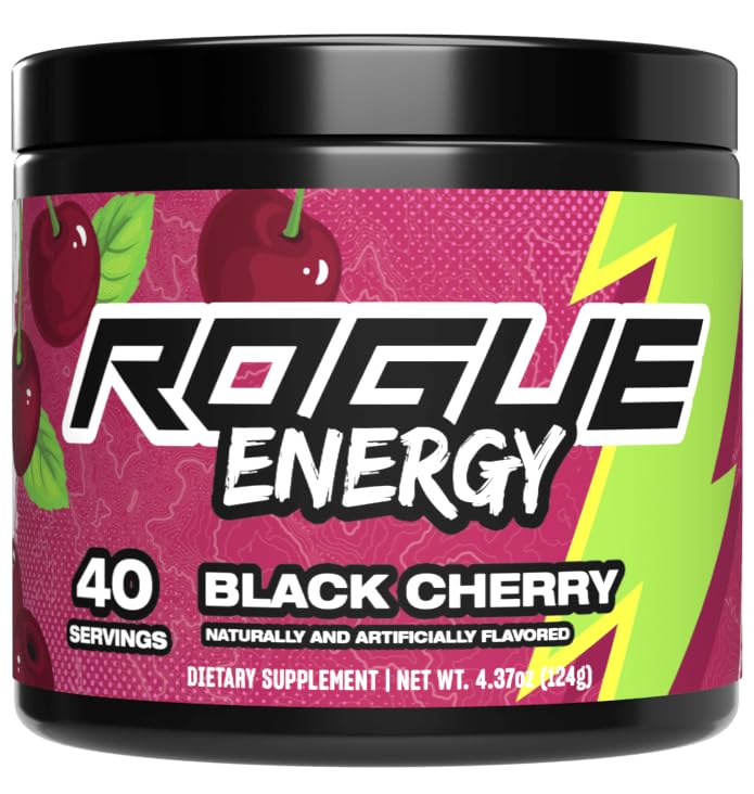 Rogue Energy Energy Drink Powder for Long Gaming Hours - Energy Powder for Mental Focus - Sugar & Gluten Free - Gaming Supplement with Caffeine & Vitamins - Made in USA (Black Cherry - 40 Servings)