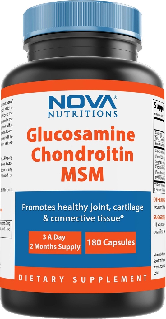 Nova Toitumine Kolmekordne tugevus Glükoosamiin Chondroitin MSM 2600mg / Serving Kapslid, toetab tervislikku liigest, kõhre ja sidekoe - soodustab ühist mugavust ja paindlikkust 180 loend