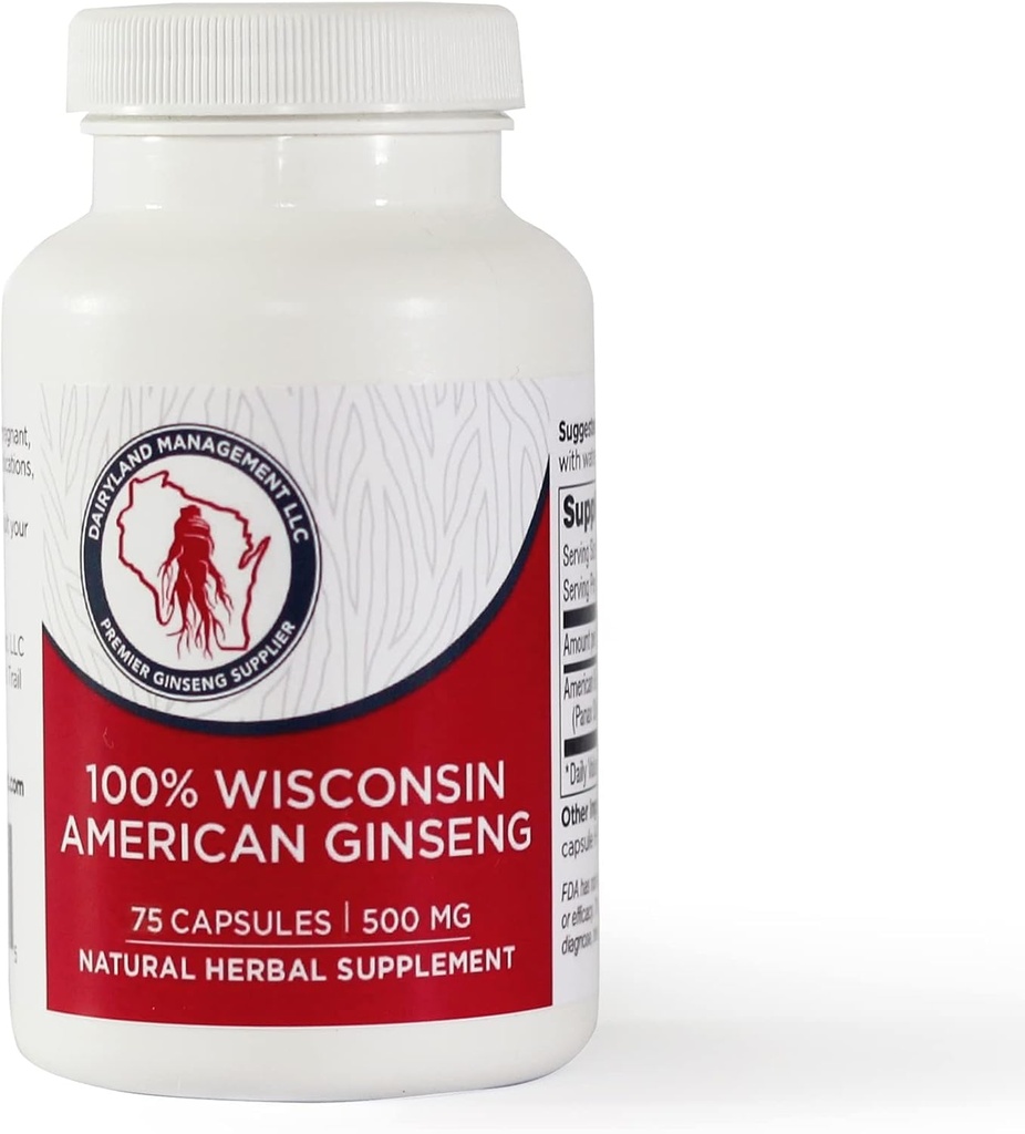 Dairyland American ženšenni kapslid, 75 ct (2000 mg) – kontsentreeritud Wisconsini ženšenni juure ekstrakt – igapäevane taimsete toidulisand immuunsüsteemi toetuseks
