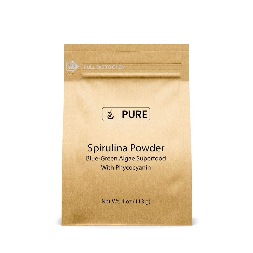 Puhtad ORIGINAALSED KOOSTISOSAD Spirulina pulber (4 oz) Rohelised vetikad Superfood koos fükotsüaniiniga
