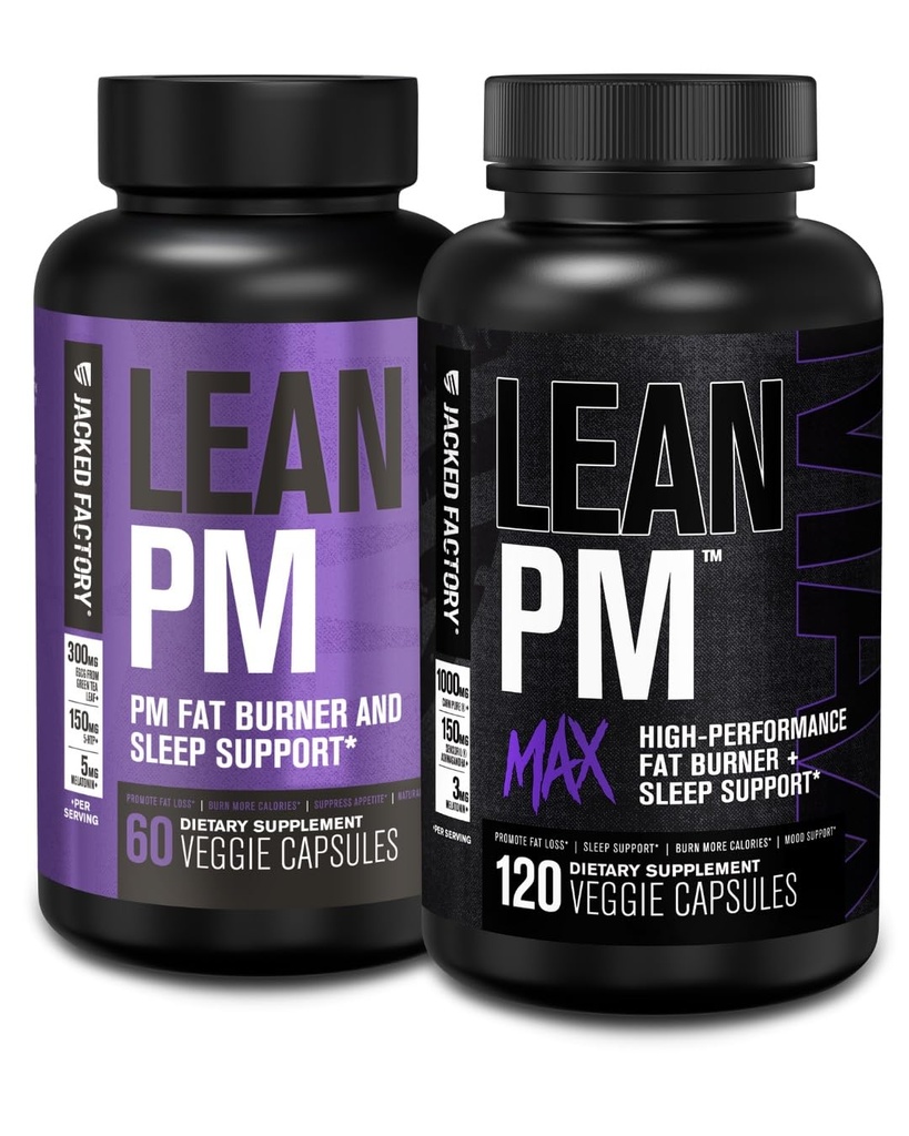 Jacked Factory Lean PM & Lean PM Max Night Time Fat Burner, Uneabi täiendus ja isu supressant meestele ja naistele (180 kapslit)