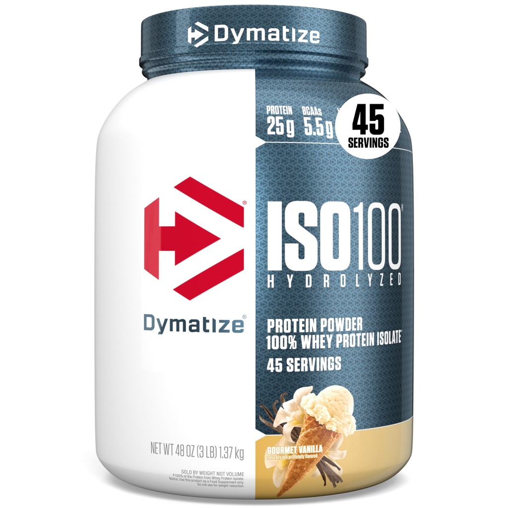 Dümatiseerida ISO100 vadakuvalgu isolaat, Vanilla, 25 g valku, 3 naela, 5,5 g BCAA-d, vähem kui 120 Cal., Gluteenivaba, 1g Rasv, 1g Suhkur, 2g Carb (45 Servings)