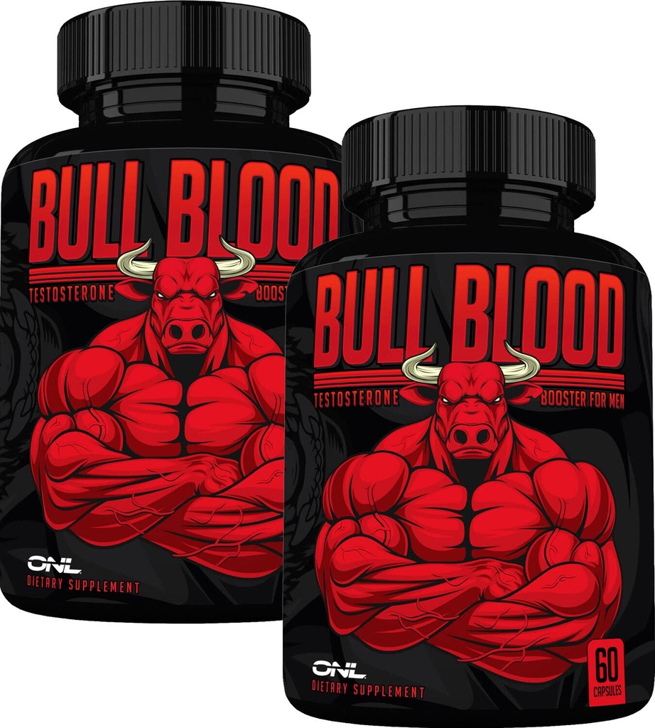 ONL Bull Blood Testosteroon Booster - High Potency Mees, mis suurendab testosterooni lisandit vastupidavusele ja vastupidavusele - Test Booster Maca Juur, Horny Goat Weed & Tongkat Ali - 120 kapslit (2-Pack)