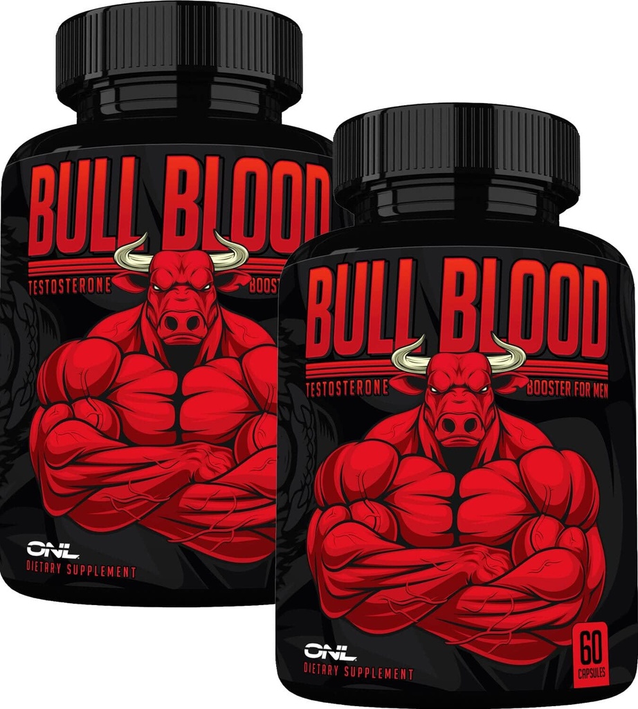 ONL Bull Blood Testosteroon Booster - High Potency Mees, mis suurendab testosterooni lisandit vastupidavusele ja vastupidavusele - Test Booster Maca Juur, Horny Goat Weed & Tongkat Ali - 120 kapslit (2-Pack)