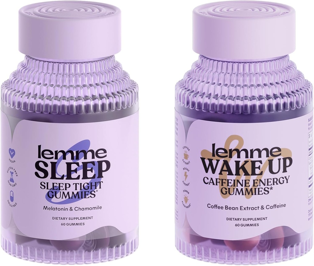 Lemme Sleep and Wake Up Bundle - Sleep Gummies Parema Öö Puhke ja Ärka Kofeiini Gummies Energia - Gluteenivaba, Mitte-GMO, 60 Loe igaüks