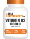 BulkSupplements.com Vitamiin D3 10000IU Softgels - kolekaltsiferool, D3 Supplement, Vitamiin D 10000 IU - 1 Vitamiin D3 Softgel (250mcg D-vitamiini) ühe serveerimise - 500-päevane pakkumine, 500 Softgels