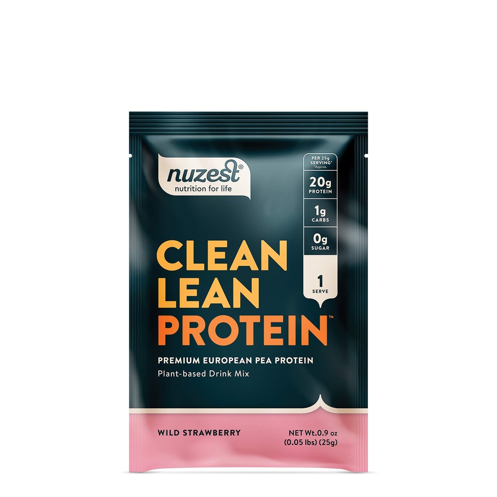 Nuzest - hernevalgu pulber - puhas Lean Protein, Premium Vegan Taimepõhine Valk Pulber, Piimavaba, Gluteenivaba, GMO-vaba, looduslikult magustatud valgu raputamine, Wild Strawberry, 1 Serving, 0,9 oz