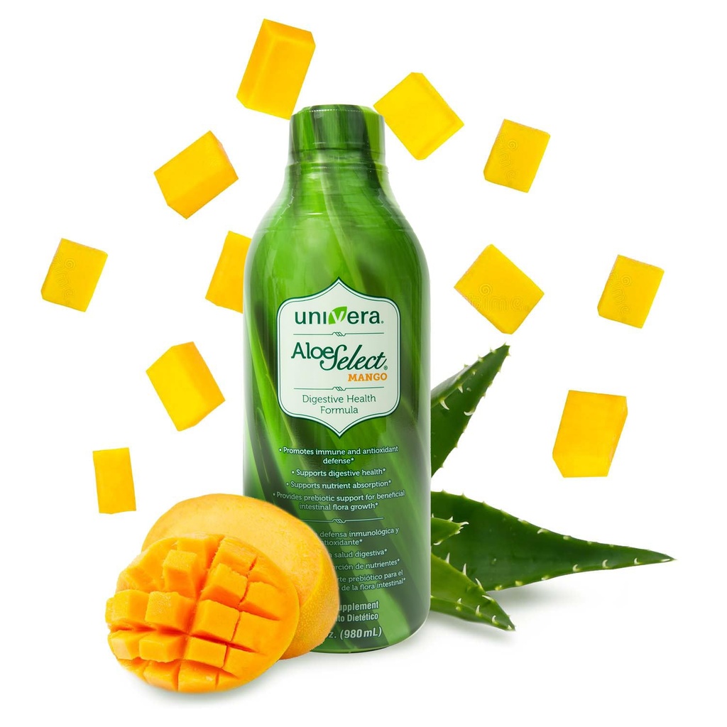 Univera Aloe Vera mahl, Preminum Orgaaniline Aloe Vera, seedetrakti ensüümid soolestiku tervise jaoks, immuuntoetus, prebiootiline lisand, vähendab põletikku, Mango maitse, 30 päeva pakkumine (33 fl oz)