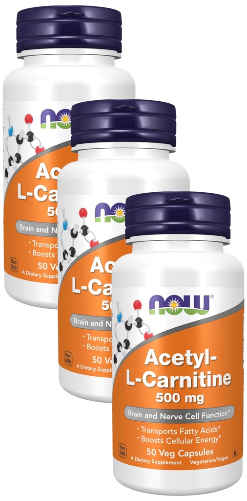 NOW toidulisandid, atsetüül-L-karnitiin 500 mg, aminohape, aju ja närvirakkude funktsioon *, 50 Veg kapslit (3. pakendis)