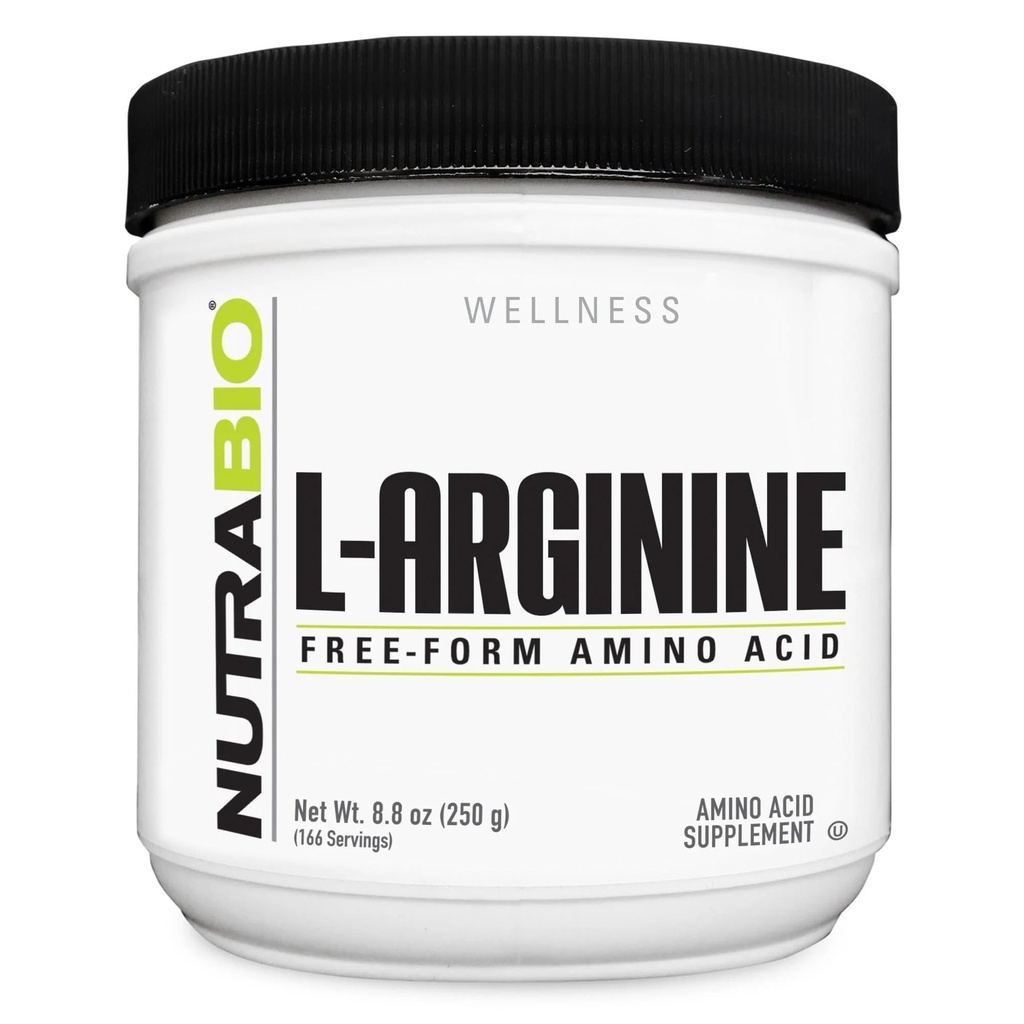 NutraBio L-arginiini täiendus, 750 mg lämmastikoksiidi prekursor, toetab verevoolu, veresoonte tervist ja lihaste kasvu, 250 g