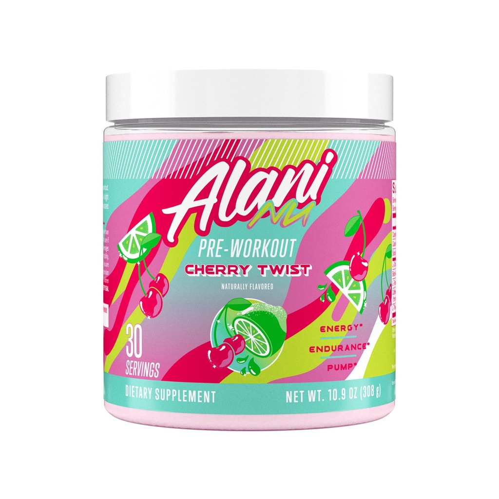 Alani Nu Pre Workout Powder Cherry Twist, Amino Energy Boost, Kestvuslisand, Sugar Free, 200mg Kofeiin, L-Theanine, Beeta-Alanine, L-tsitrulline, 30 Servings
