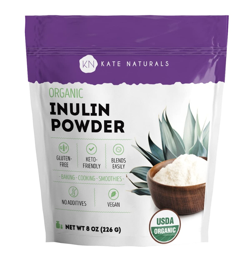 Kate Naturals Inuliinipulber Orgaaniline Blue Agave (8oz) Lahustuv Prebiootiline kiud kohvi, jogurti ja smuutide jaoks