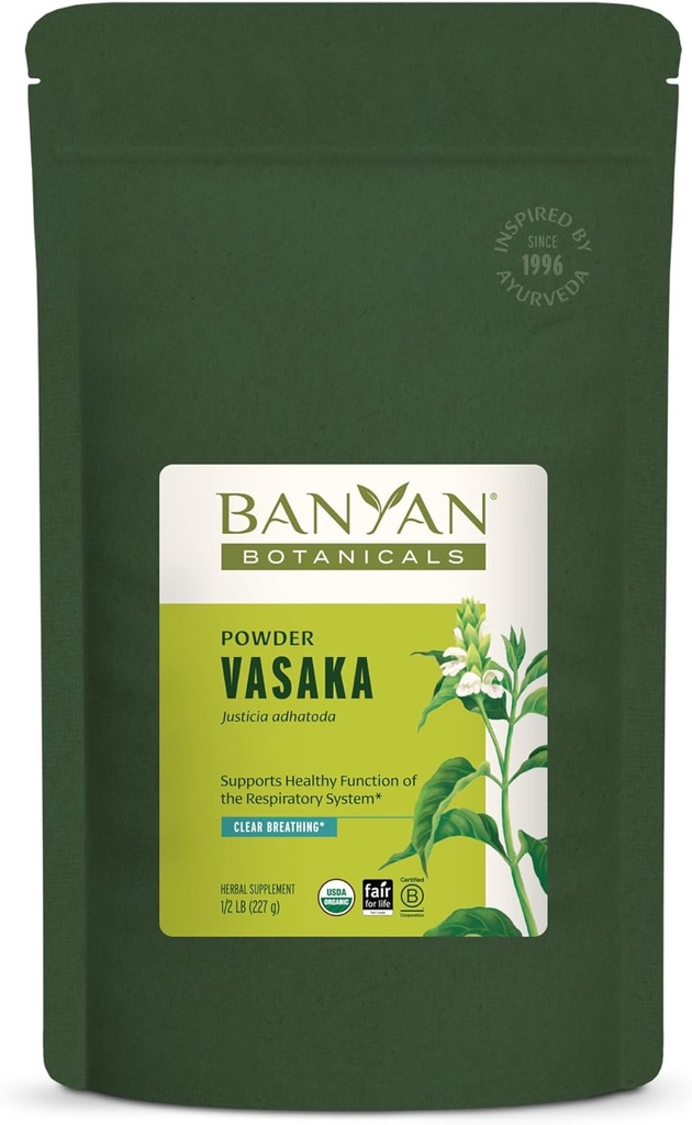 Banyan Botanicals Vasaka pulber - sertifitseeritud orgaaniline, 1/2 naela - Adhatoda vasica - toetab kopsude nõuetekohast funktsiooni ja tervislikku hingamist *