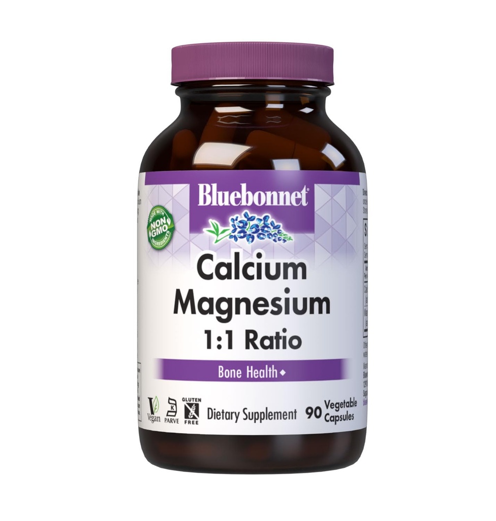 BlueBonnet Calcium Magneesium 1: 1 suhe taimetoitlased kapslid, 90 krahv
