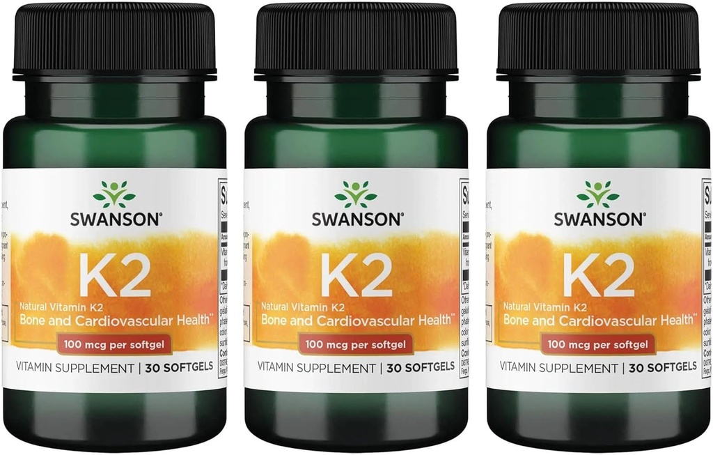Swansoni vitamiin K2 (Menakinoon-7) - südame-veresoonkonna ja luude tervist toetav vitamiinilisand - valmistatud Jaapani Nattost, et aidata reguleerida kaltsiumi - (30 softgelit, 100 mg iga) (3 pakendit)