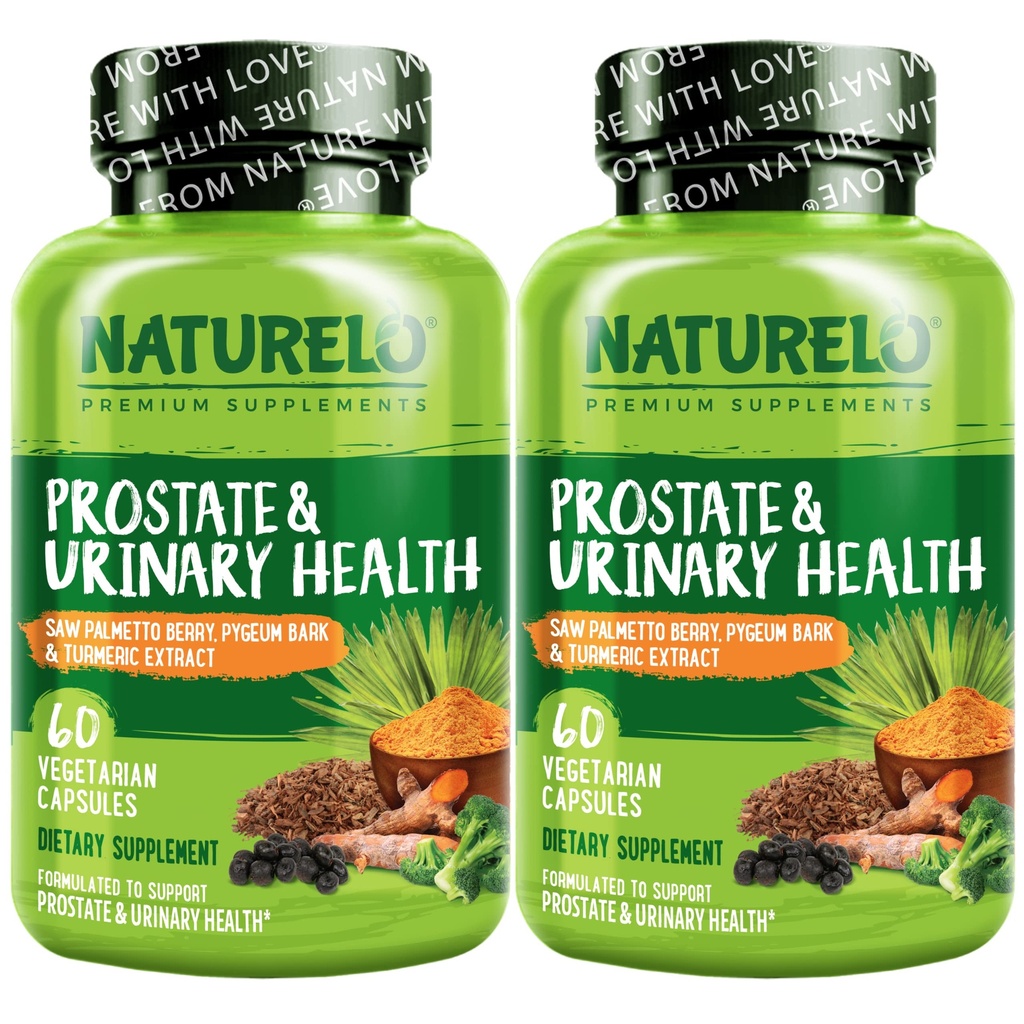 NATURELO eesnäärme ja kuseteede tervis, terviklik valem Saw Palmetto, Pygeum, Tumeric, Taimesteroolid, brokoli ja lükopeen, 60 taimekapslit (pakk 2)