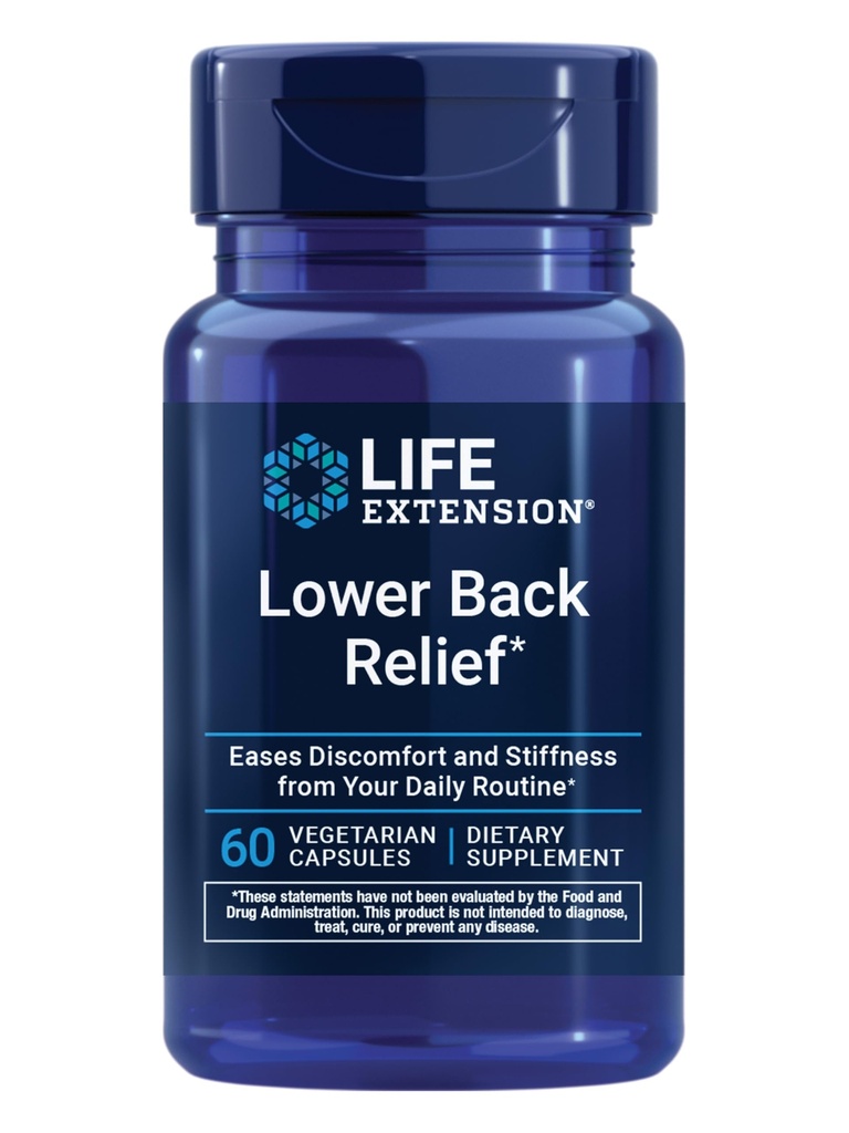 Life Extension Lower Back Relief, Hiina Chaste Tree, Ingveri ekstrakt, alaselja ebamugavustunde ja juhusliku jäikuse jaoks, GMO-d mitte, gluteenivaba, taimetoitlane, 60 kapslit