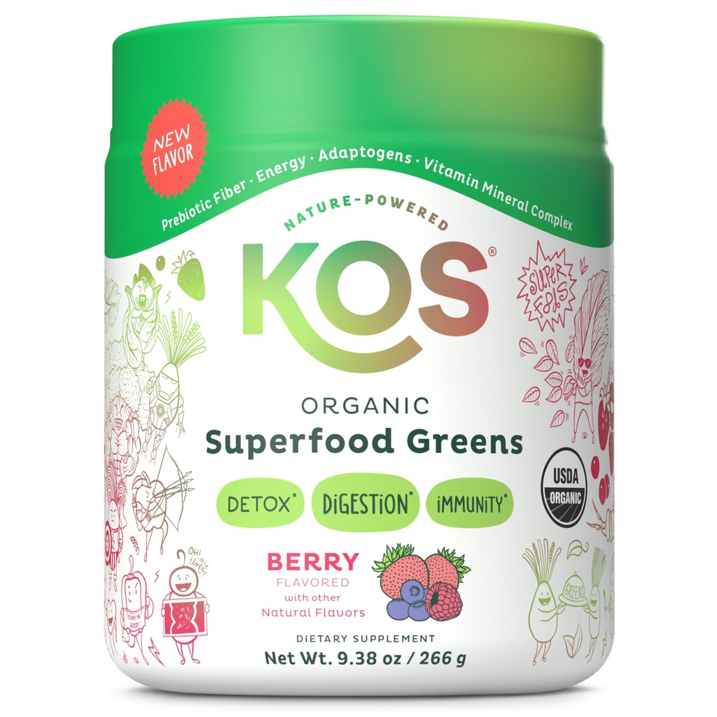 KOS Orgaaniline Superfood Greens Pulber - Soolestiku Tervis Prebiootilisest Kiust, Supergreens ja Adaptogens - USDA sertifitseeritud orgaaniline, valmistatud GMP sertifitseeritud rajatis - 28 Servings Berry